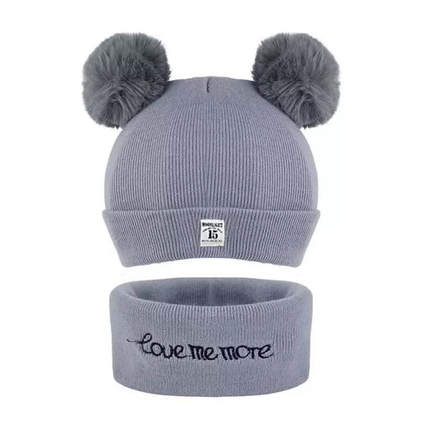 Infant Baby Winter Warm Knit Bobble Beanie Hat with Scarf Set