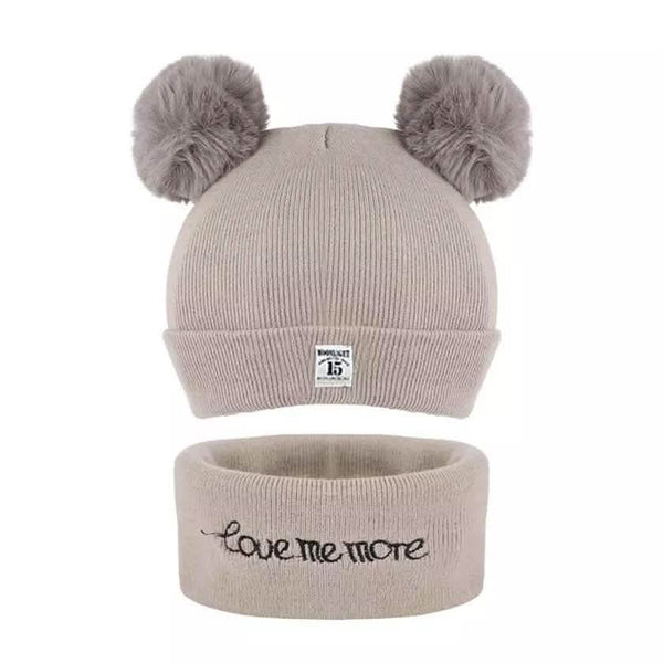 Infant Baby Winter Warm Knit Bobble Beanie Hat with Scarf Set