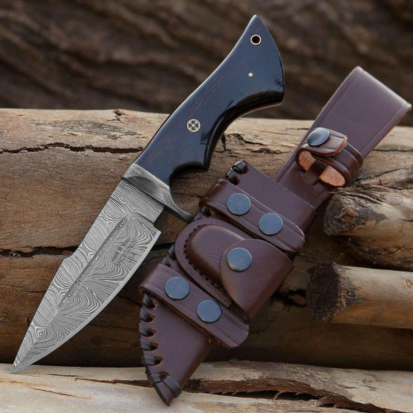 Infinite Damascus Hunting Knife with Exotic Wenge Wood Handle - Gifts for You 'n Me