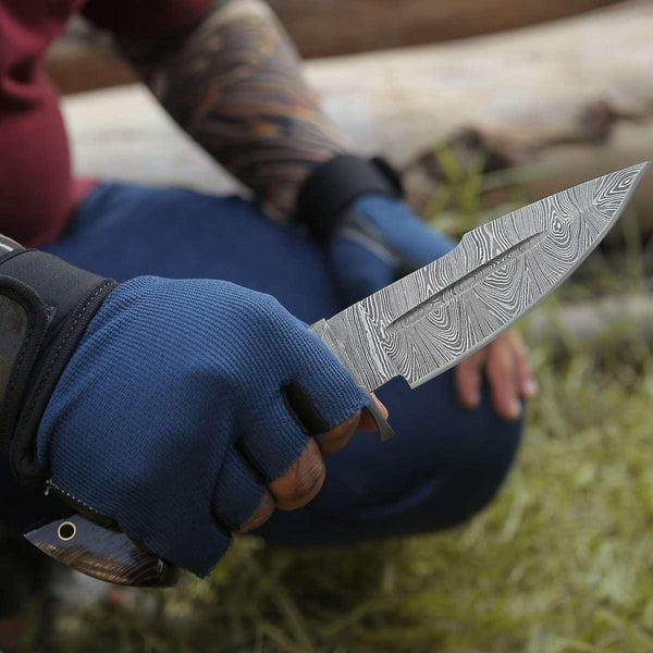 Infinite Damascus Hunting Knife with Exotic Wenge Wood Handle - Gifts for You 'n Me
