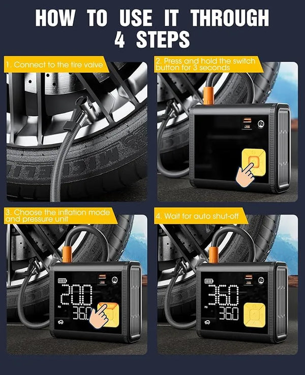 Tire Inflator Portable Air Compressor – 20000mAh – Smart Air Pump w/Digital Pressure Gauge – Auto Stop – 150PSI