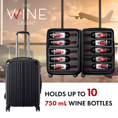 Wine Bottle Suitcase | Holds 10 Standard 750 ML Size Bottles | Expandable Removable Travel Bags, Universal Airplane Luggage Case, TSA Approved Wheeled Bag, Gift For Wine Lovers & Connoisseurs (23 IN)