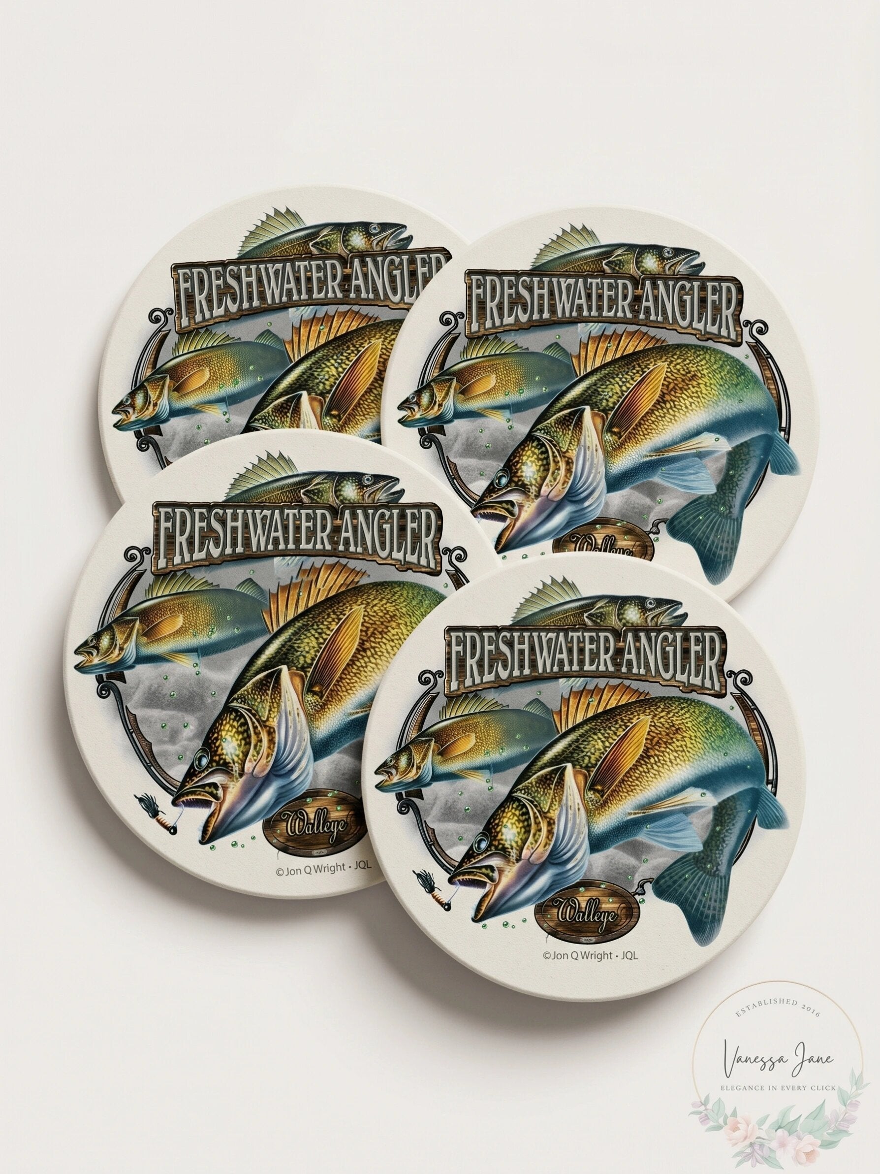 CounterArt Freshwater Angler Absorbent Coasters, Set of 4