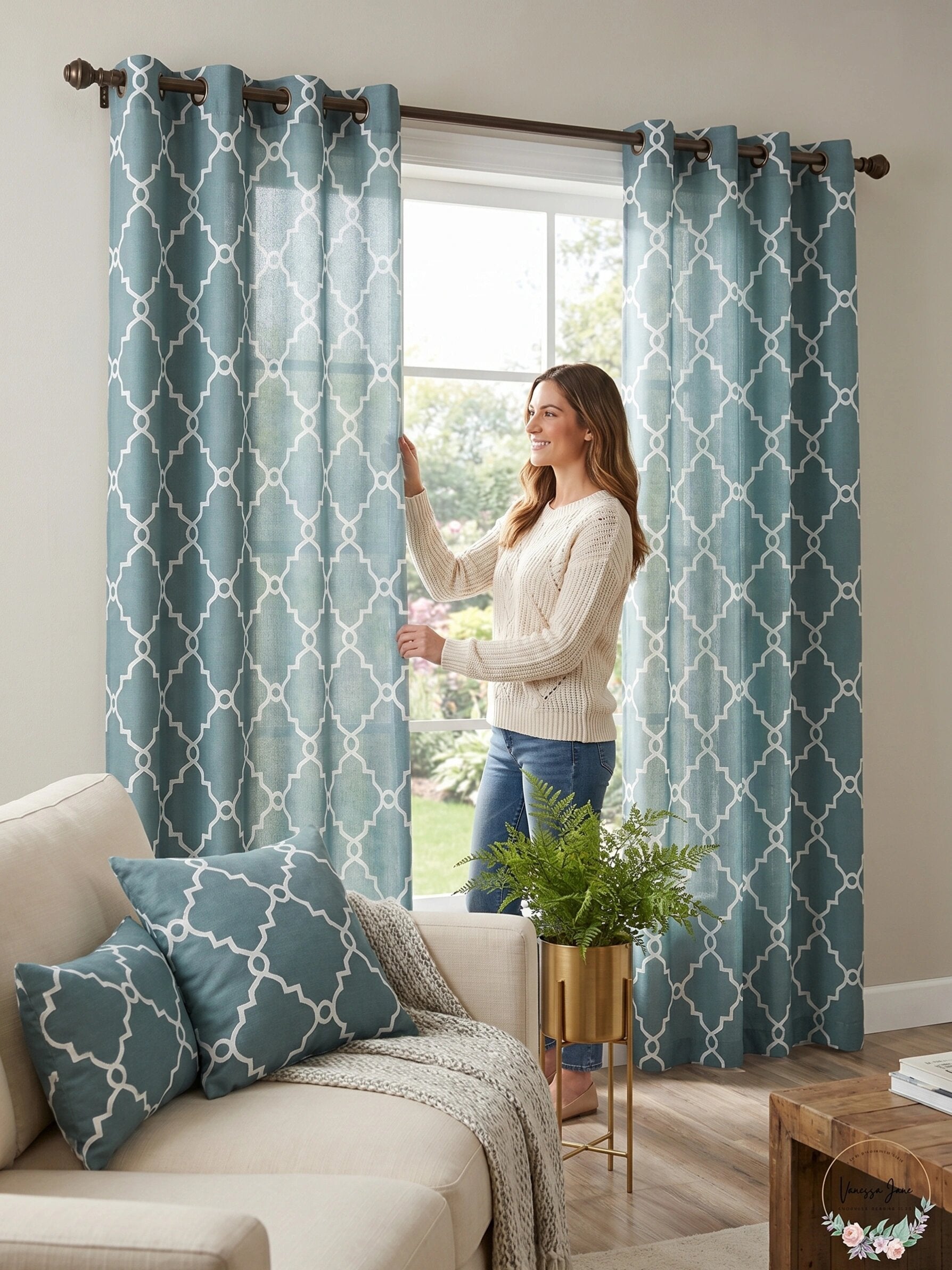 Madison Park Saratoga Fretwork Print Grommet Window Curtain