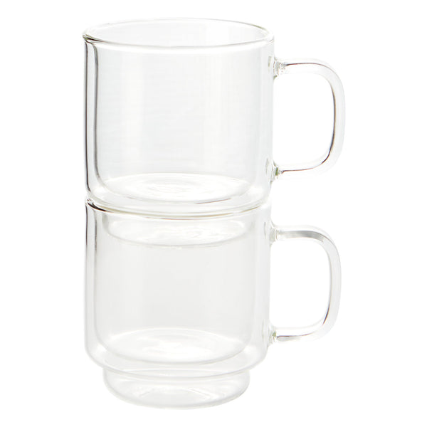 Insulated Double-Wall Glass Coffee Tea Hot or Cold Beverage Mug 2 Piece Set 250ml, Barista