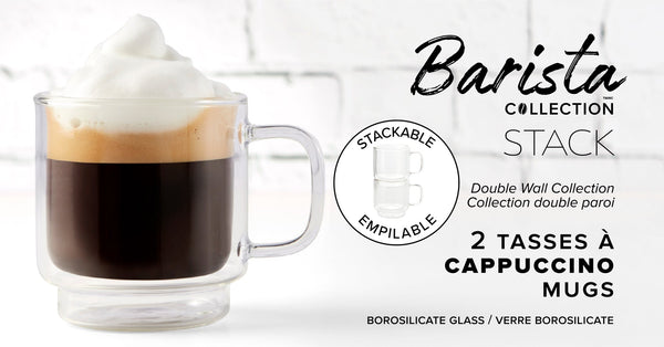 Insulated Double-Wall Glass Coffee Tea Hot or Cold Beverage Mug 2 Piece Set 250ml, Barista