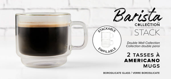 Insulated Double-Wall Glass Coffee Tea Hot or Cold Beverage Mug 2 Piece Set 350ml, Barista