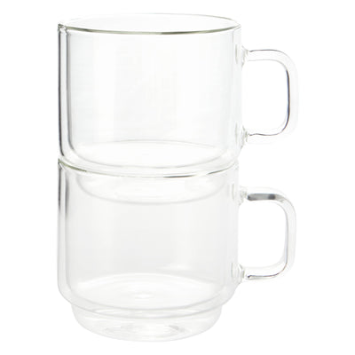 Insulated Double-Wall Glass Coffee Tea Hot or Cold Beverage Mug 2 Piece Set 350ml, Barista