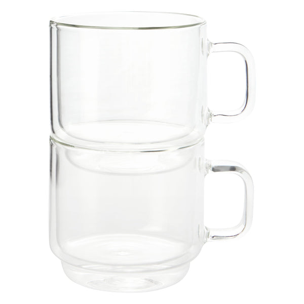 Insulated Double-Wall Glass Coffee Tea Hot or Cold Beverage Mug 2 Piece Set 350ml, Barista