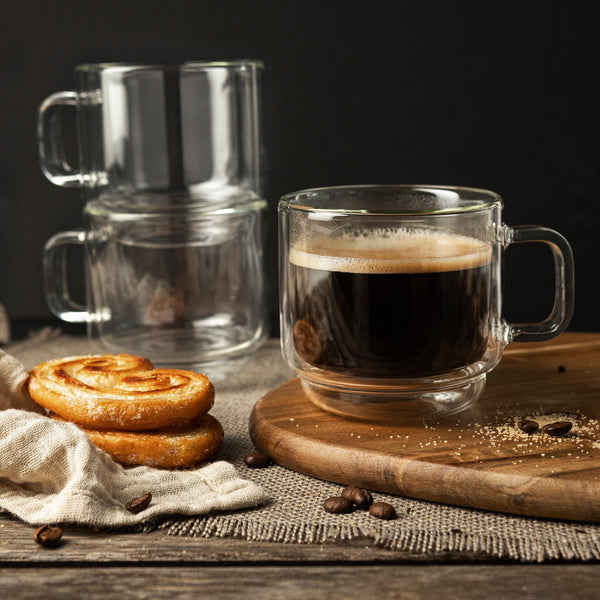 Insulated Double-Wall Glass Coffee Tea Hot or Cold Beverage Mug 2 Piece Set 350ml, Barista