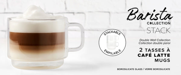 Insulated Double-Wall Glass Coffee Tea Hot or Cold Beverage Mug 2 Piece Set 500ml, Barista