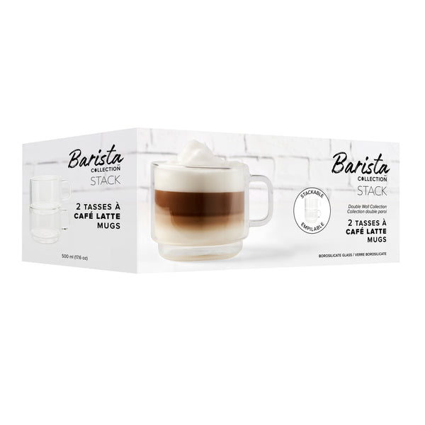 Insulated Double-Wall Glass Coffee Tea Hot or Cold Beverage Mug 2 Piece Set 500ml, Barista