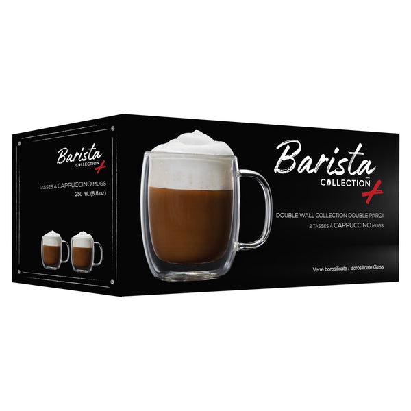 Insulated Double-Wall Glass Coffee Tea Hot or Cold Beverage Mug 4 Piece Set 250ml, Barista