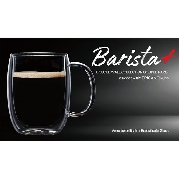 Insulated Double-Wall Glass Coffee Tea Hot or Cold Beverage Mug 4 Piece Set 350ml, Barista