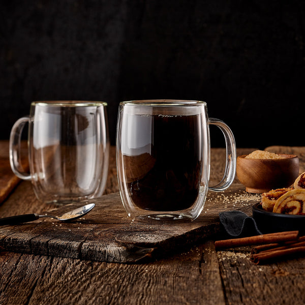 Insulated Double-Wall Glass Coffee Tea Hot or Cold Beverage Mug 4 Piece Set 350ml, Barista