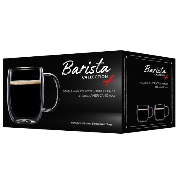 Insulated Double-Wall Glass Coffee Tea Hot or Cold Beverage Mug 4 Piece Set 350ml, Barista