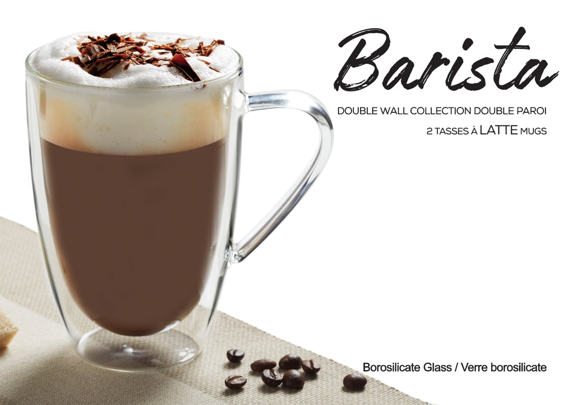 Insulated Double-Wall Glass Coffee Tea Hot or Cold Beverage Mug 4 Piece Set 435ml, Barista