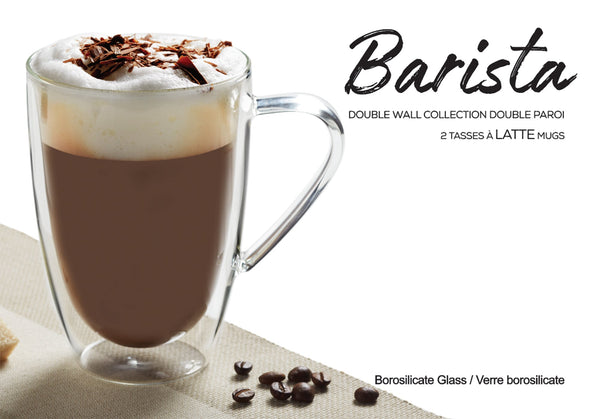 Insulated Double-Wall Glass Coffee Tea Hot or Cold Beverage Mug 4 Piece Set 435ml, Barista