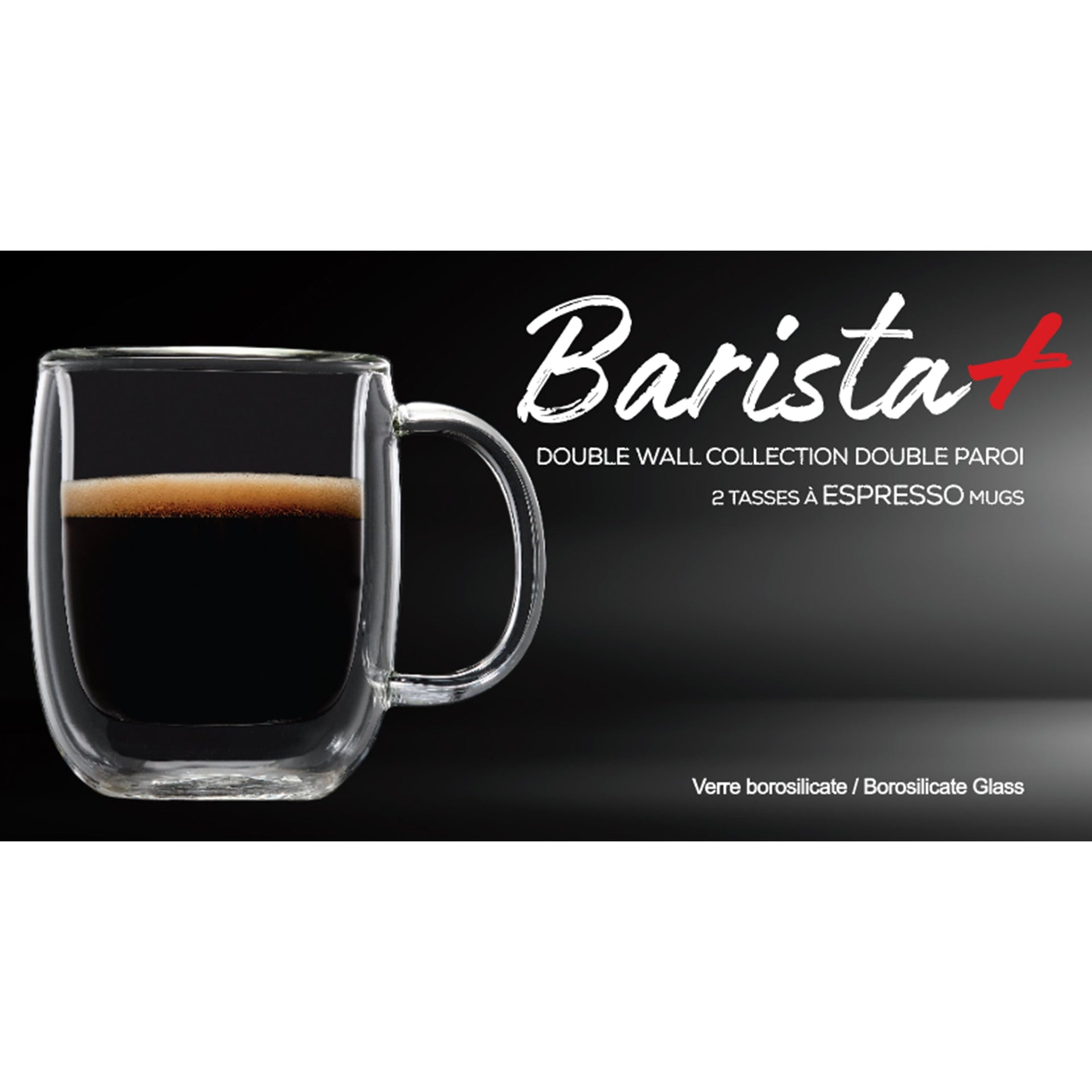 Insulated Double-Wall Glass Coffee Tea Hot or Cold Beverage Mug 4 Piece Set 80ml, Barista