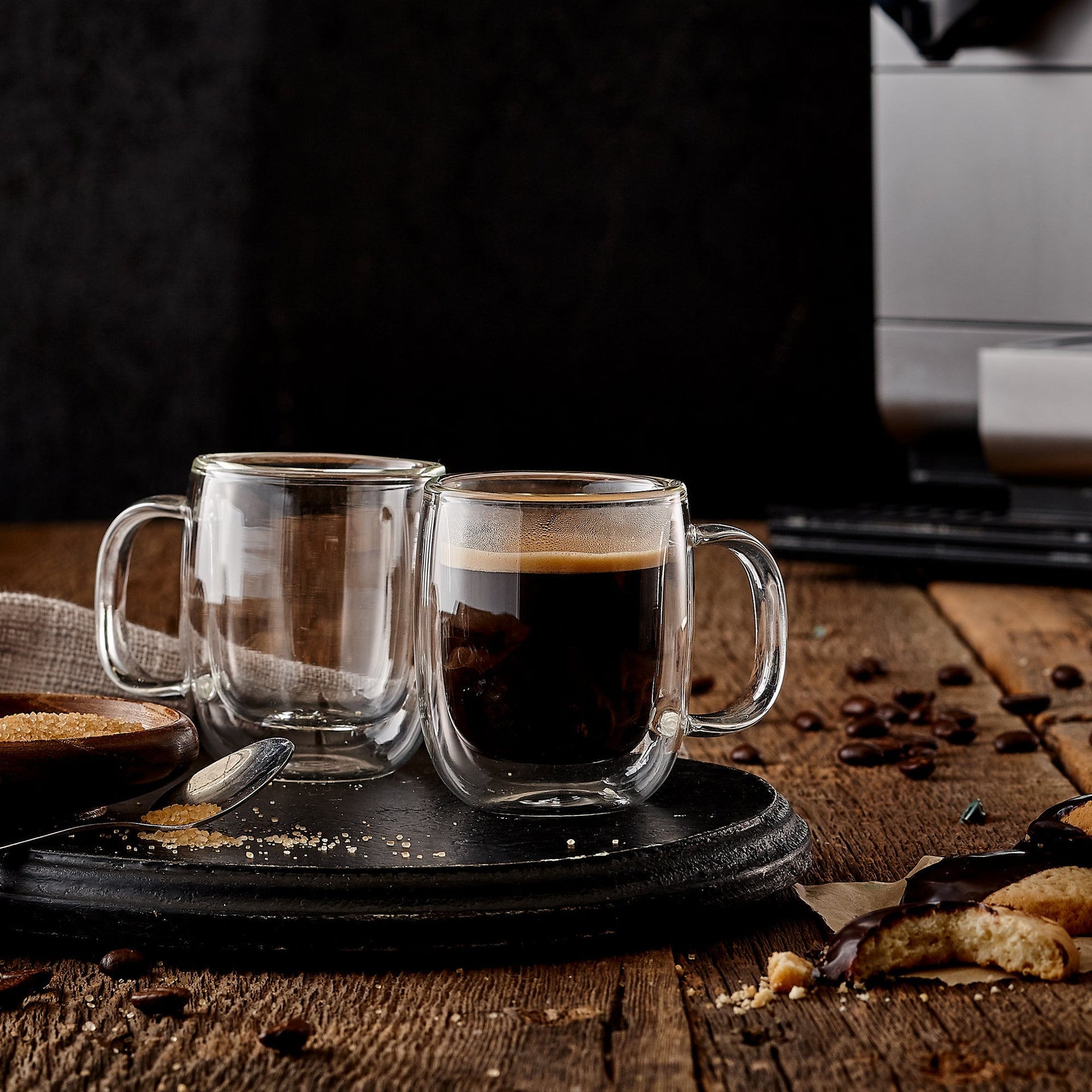 Insulated Double-Wall Glass Coffee Tea Hot or Cold Beverage Mug 4 Piece Set 80ml, Barista
