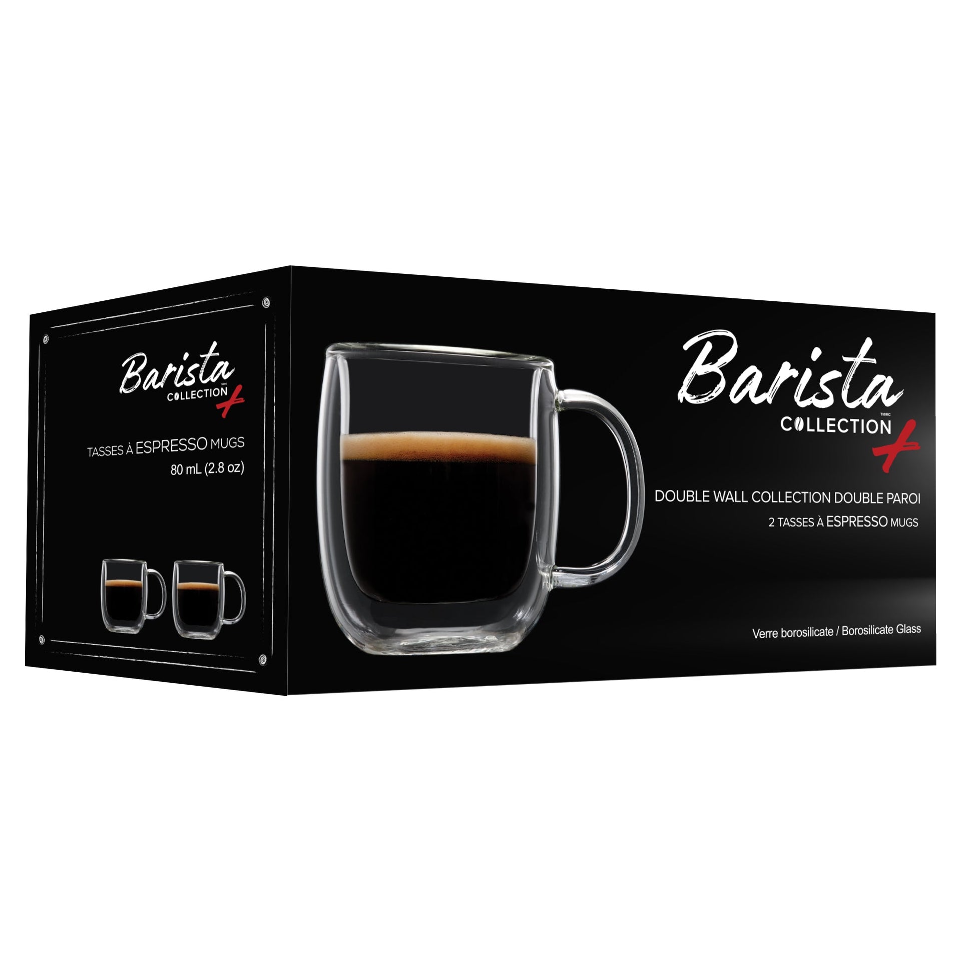 Insulated Double-Wall Glass Coffee Tea Hot or Cold Beverage Mug 4 Piece Set 80ml, Barista
