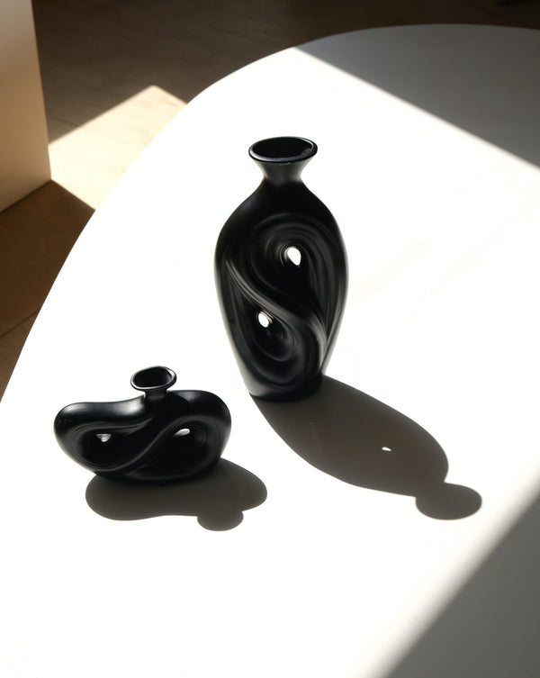 Handmade Contemporary Abstract Ceramic Black Flower Vase - Decorative Irregular Vase