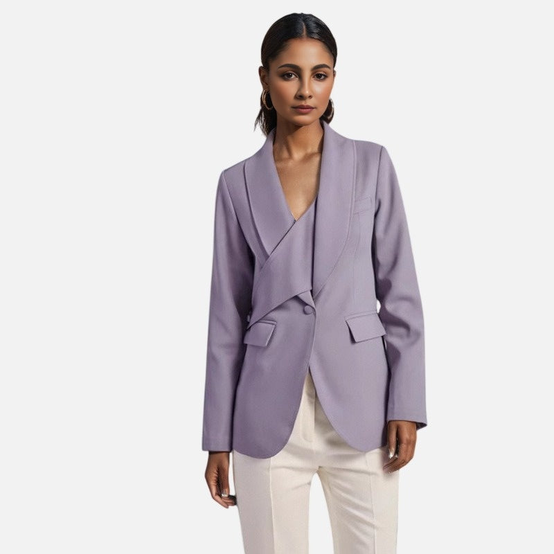 Irregular waist cinching purple suit tie with waist cinching and splicing design casual jacket