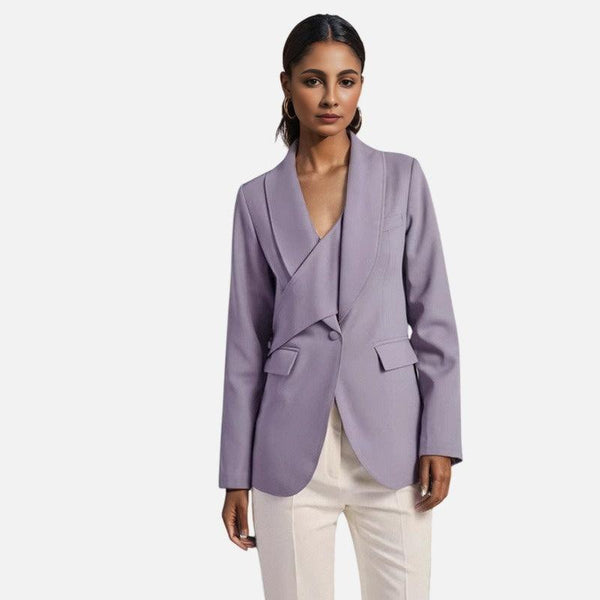 Irregular waist cinching purple suit tie with waist cinching and splicing design casual jacket