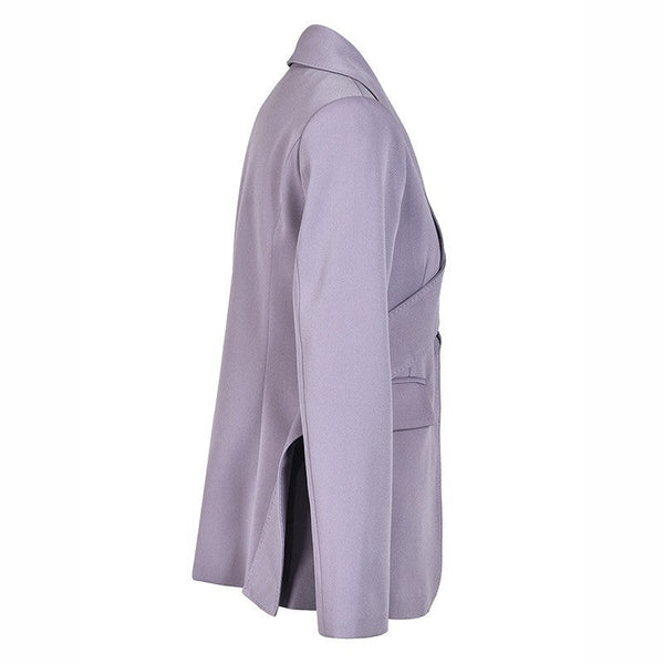 Irregular waist cinching purple suit tie with waist cinching and splicing design casual jacket