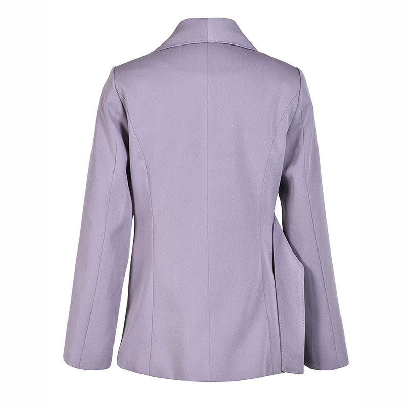 Irregular waist cinching purple suit tie with waist cinching and splicing design casual jacket