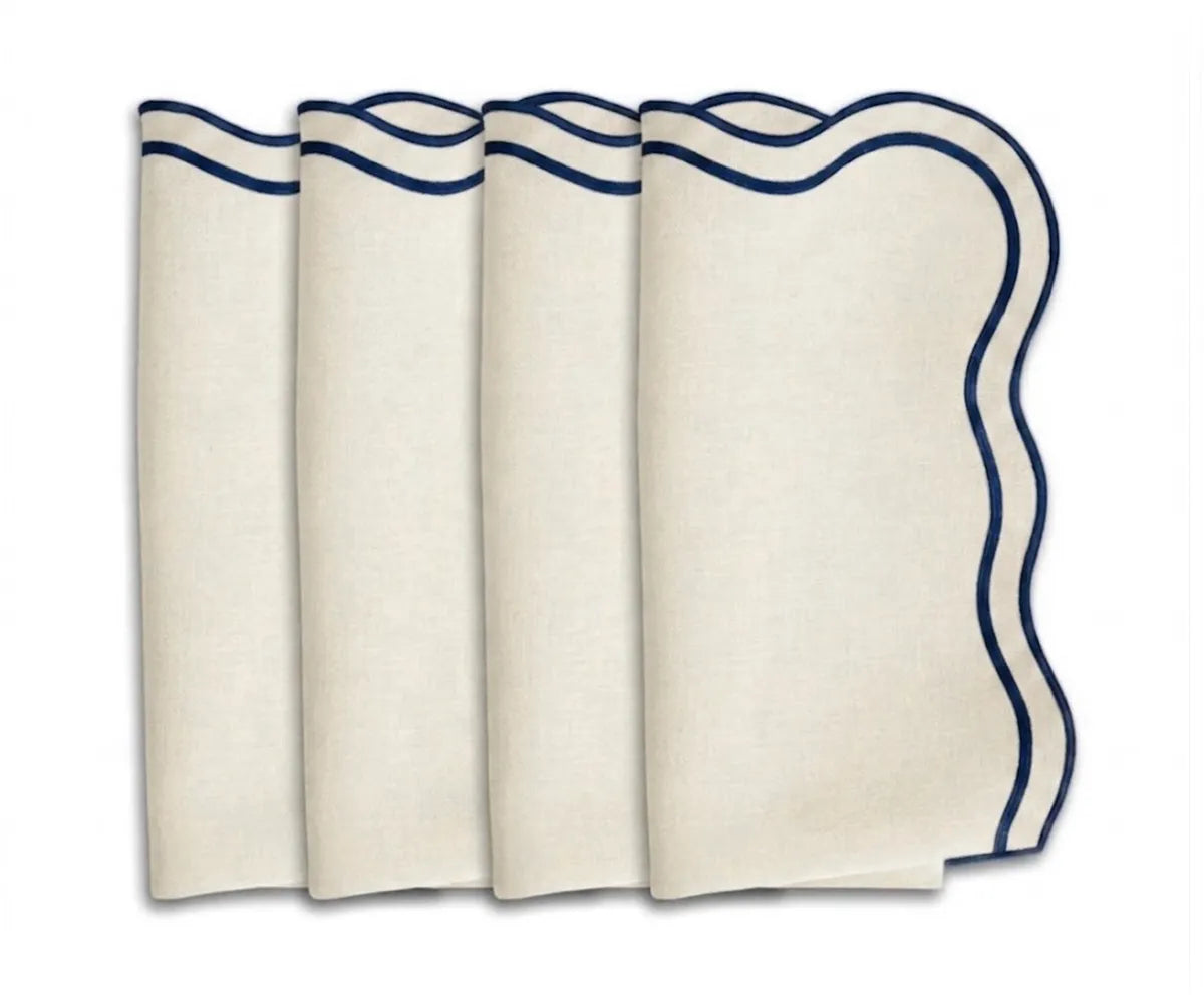 Ivory Napkins with Navy Scallop Edge