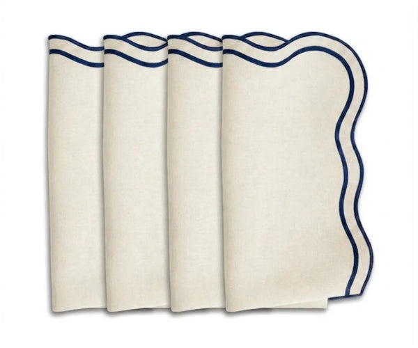Ivory Napkins with Navy Scallop Edge