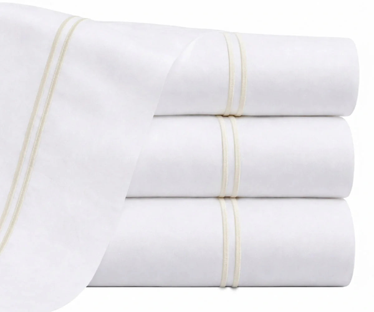 Cotton Flat Sheet - Line Embroidery