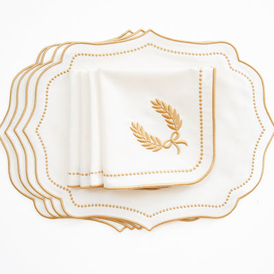 SPRING TABLE DECOR – LUNA IVORY GOLD TRIM PLACEMAT & NAPKIN SET
