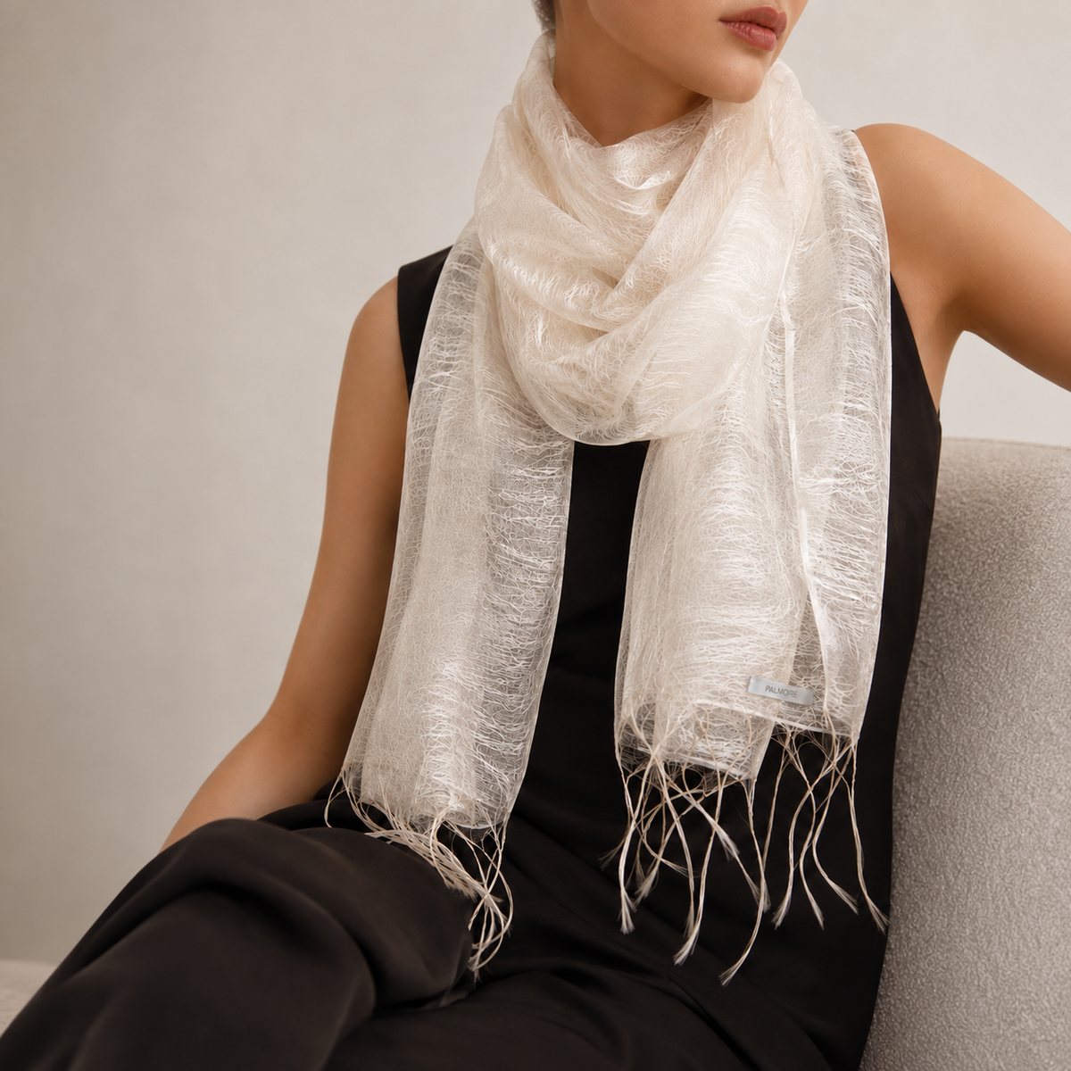 Ivory White Mulberry Silk Scarf