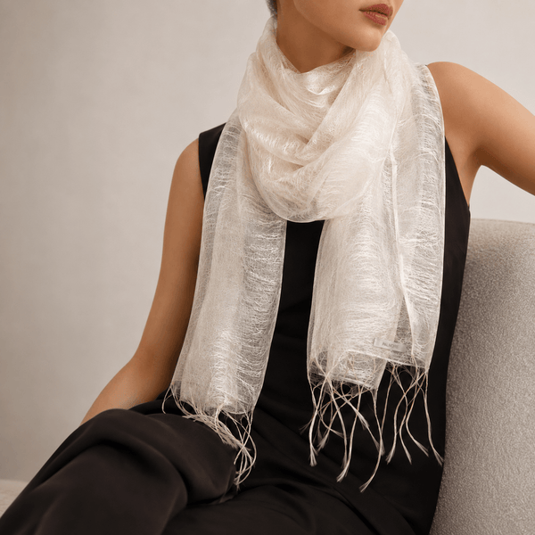 Ivory White Mulberry Silk Scarf