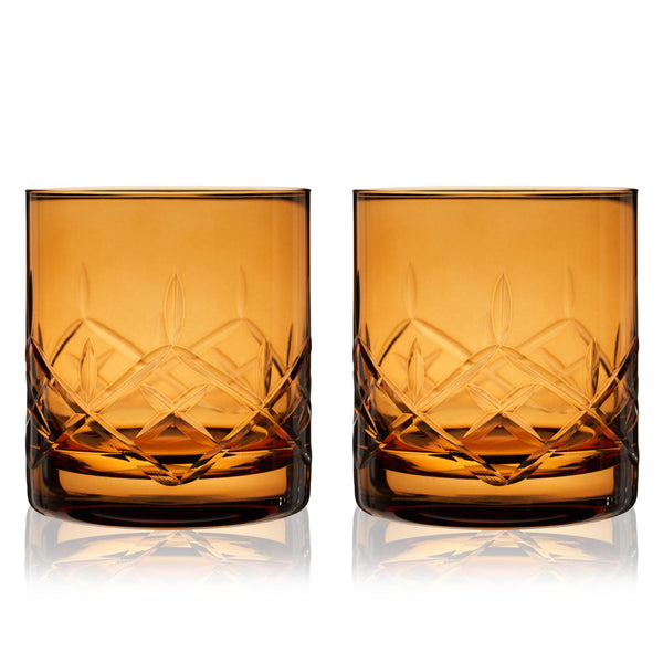Admiral Crystal Rocks Glasses in Amber Set of 2