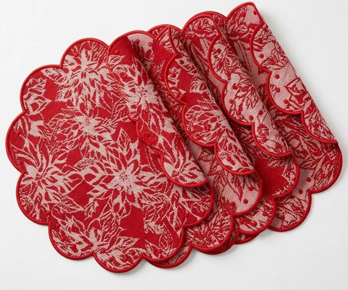 Red Scallop Placemat - Damask