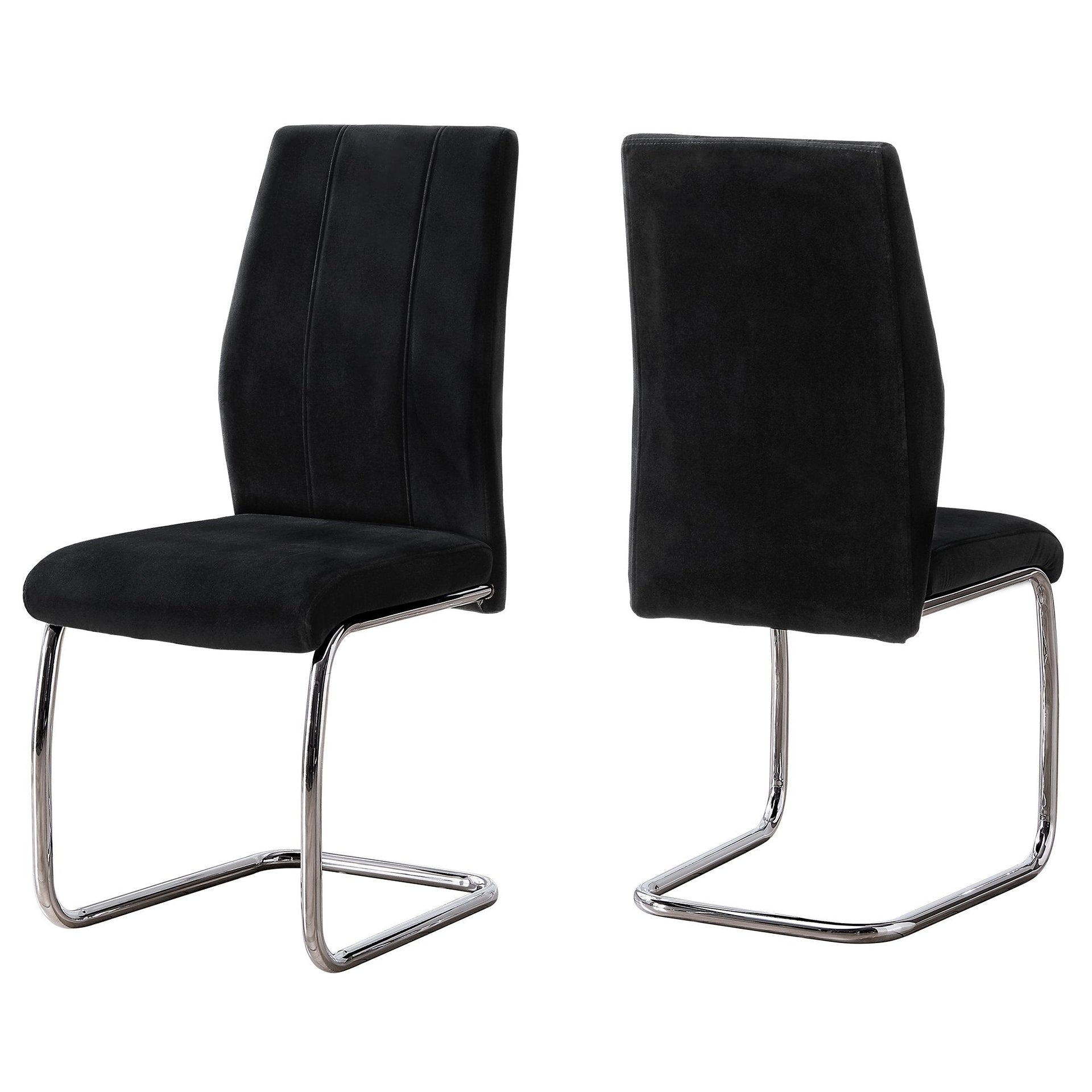 Two 77.5inches Velvet Chrome Metal and Foam Dining Chairs