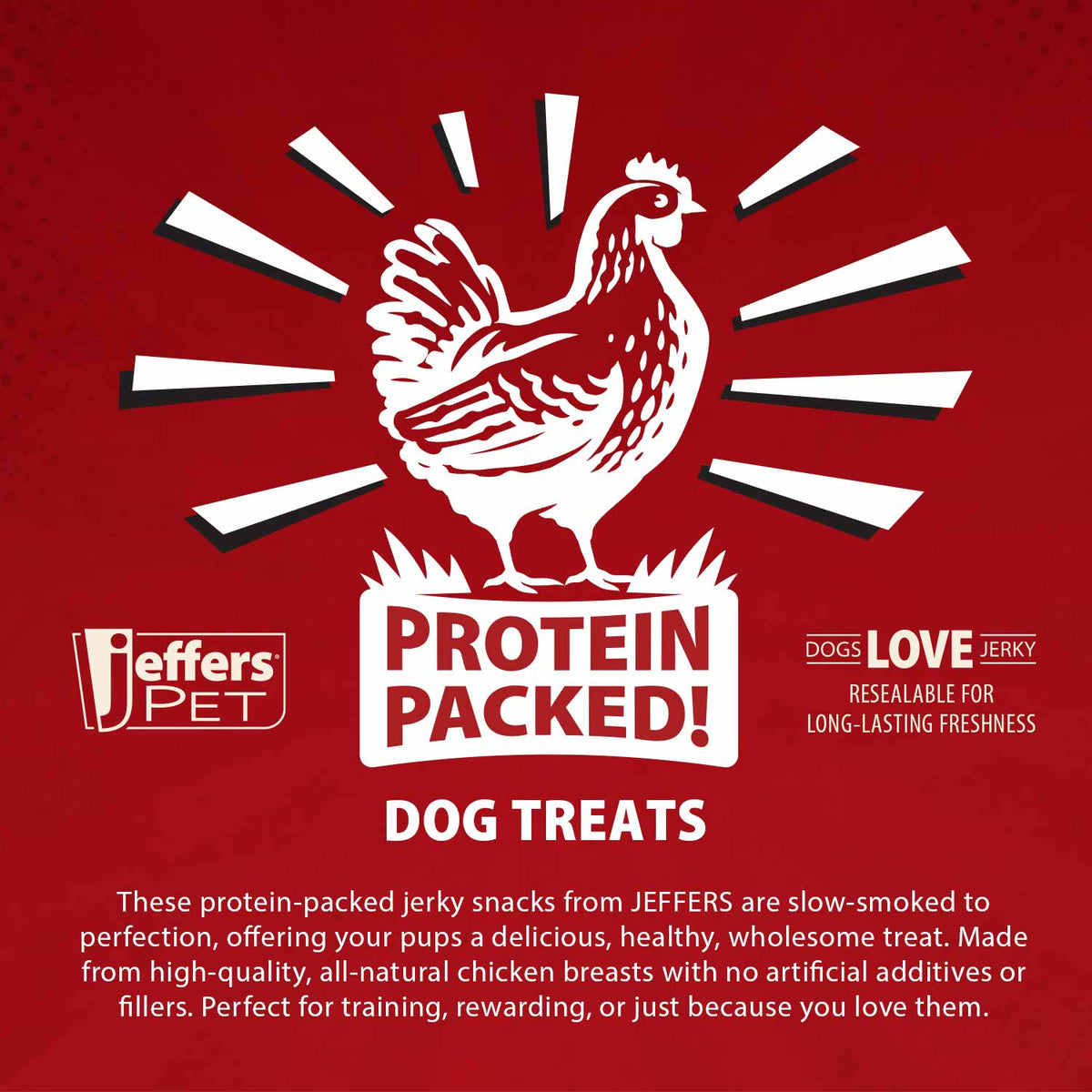Jeffers High Protein Chicken Jerky Dog Treats, 24 oz - 100% Natural, Grain-free, Gluten-free, Made in USA