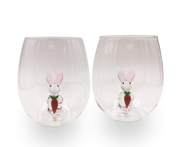 3D Easter Bunny Stemless Wine Glasses Jersey Art Glass