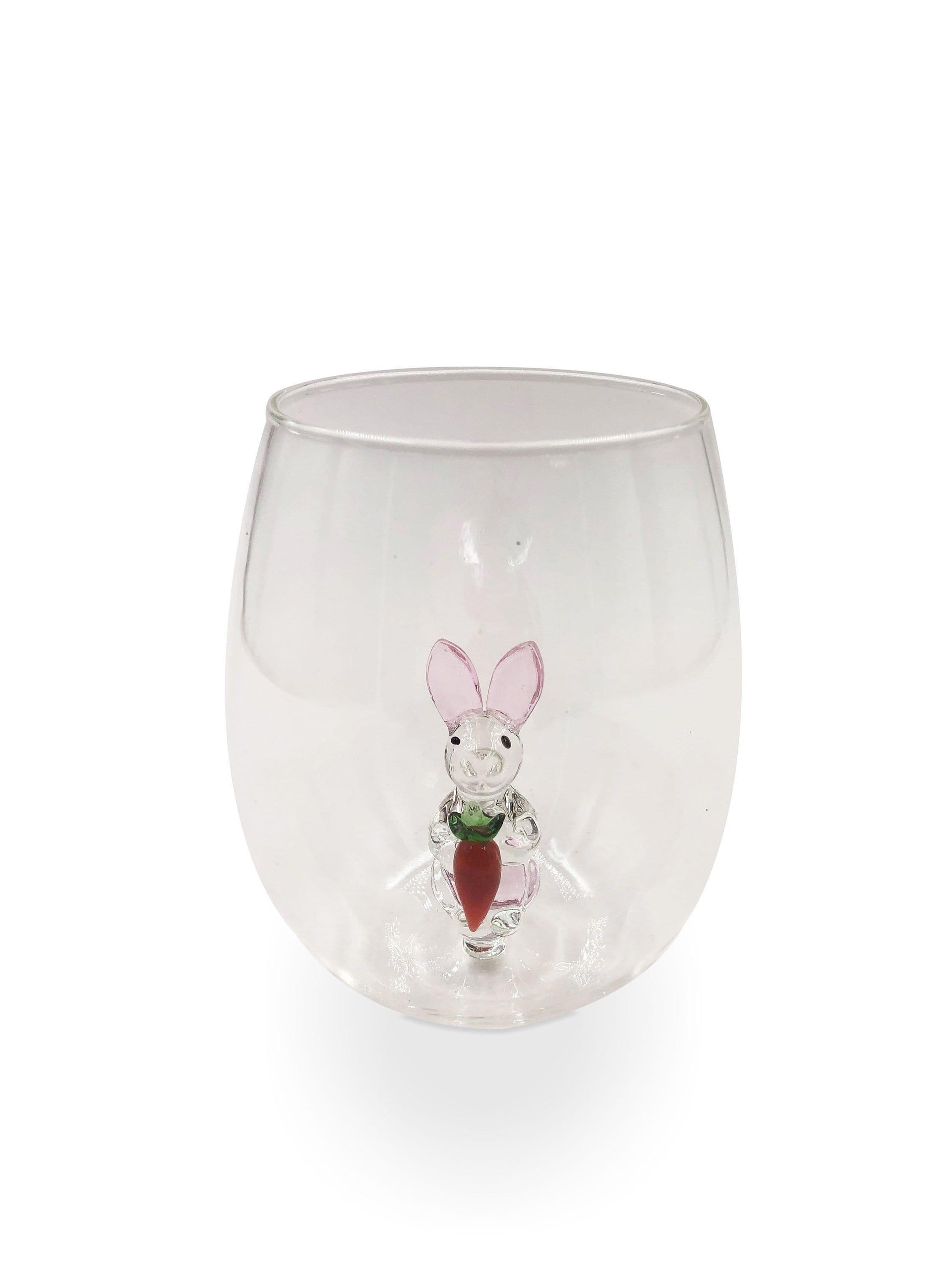 3D Easter Bunny Stemless Wine Glasses Jersey Art Glass
