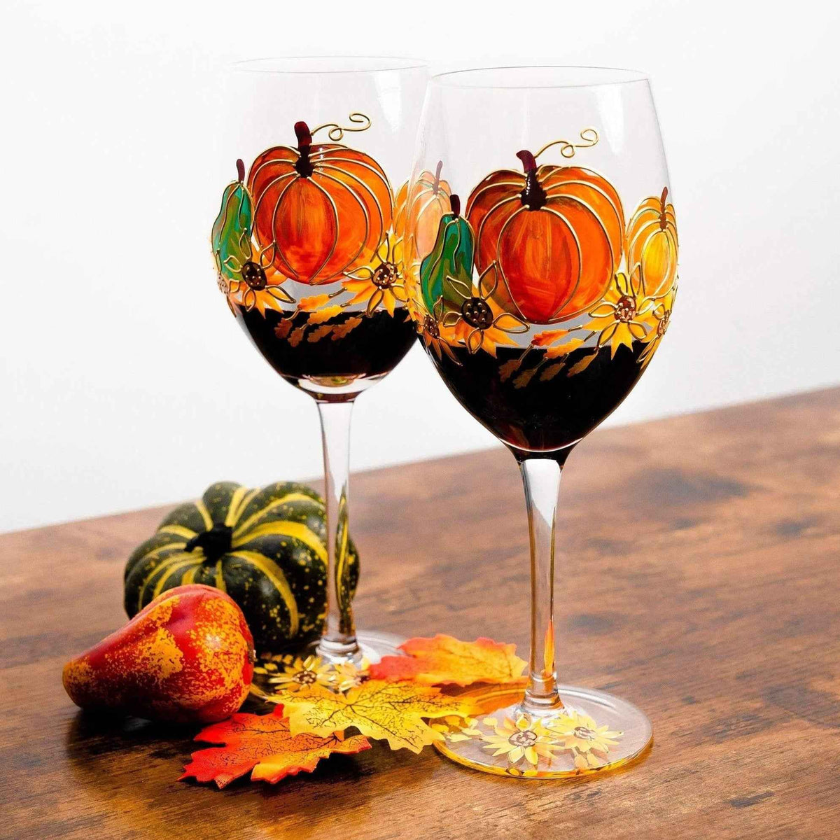 Painted Pumpkin Wine Glasses