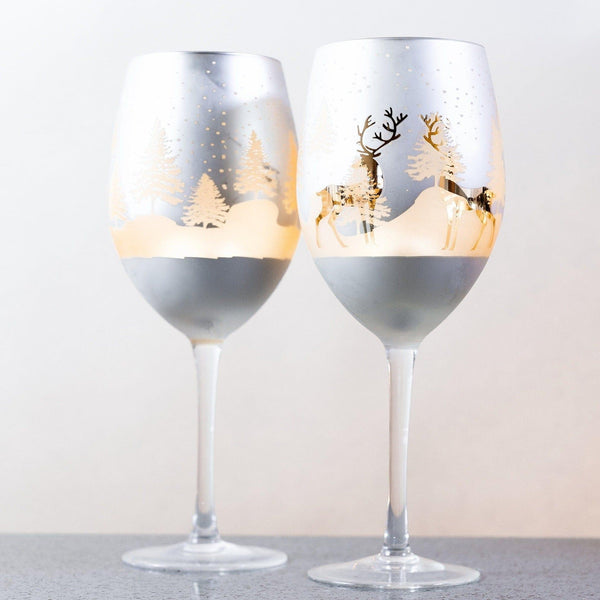 Gold & Silver Deer Wine Glasses Jersey Art Glass
