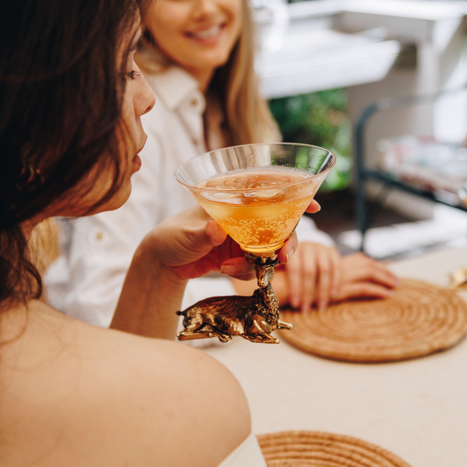 Gold Stag Deer Martini Glasses Jersey Art Glass