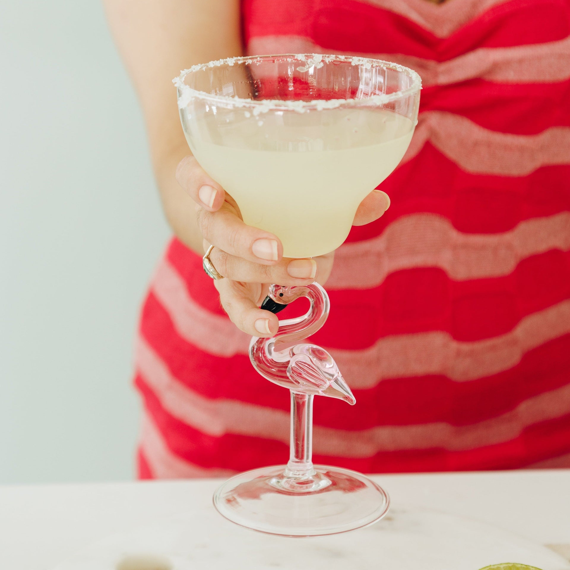 3D Flamingo Margarita Jersey Art Glass