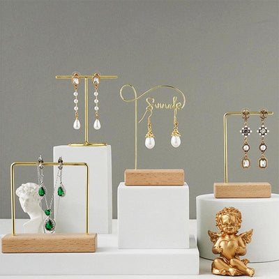 Jewelry Organizer Wooden Rack Bracelet Earring Holder Display Decoration Stand Earring Support Display Decoration Rack Small Jewelry Display Holder T-Shaped Iron Fashion Home Bracelet Pendant Jewelry Storage Shelf Stand for Woman Girls