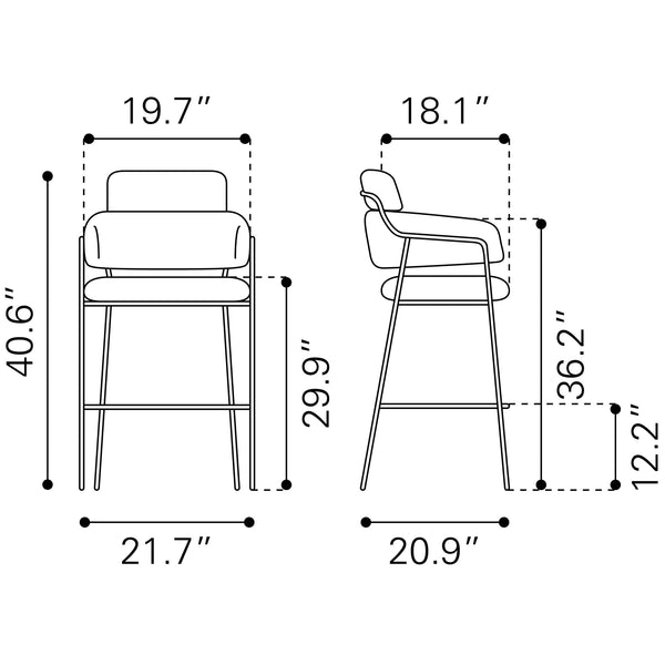 Marcel Barstool (Set of 2) Cream