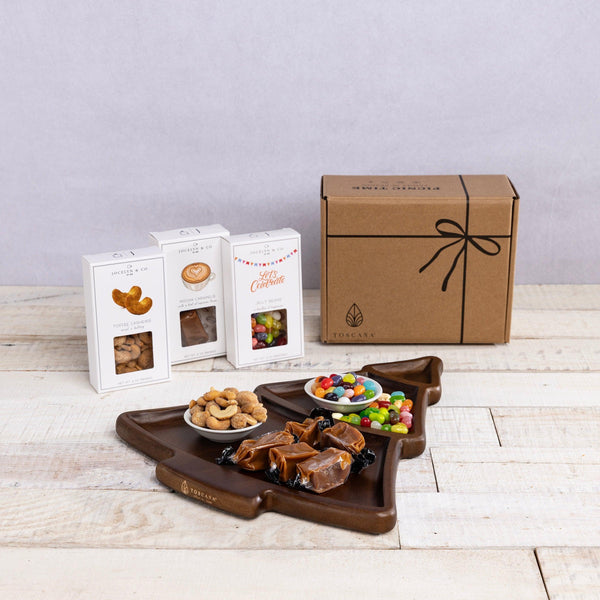Christmas Tree Serving Tray with Gourmet Gift Pack