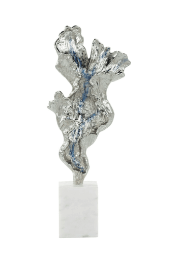 John-Richard Gleaming Leaf Sculpture on Marble Base, Small Silver